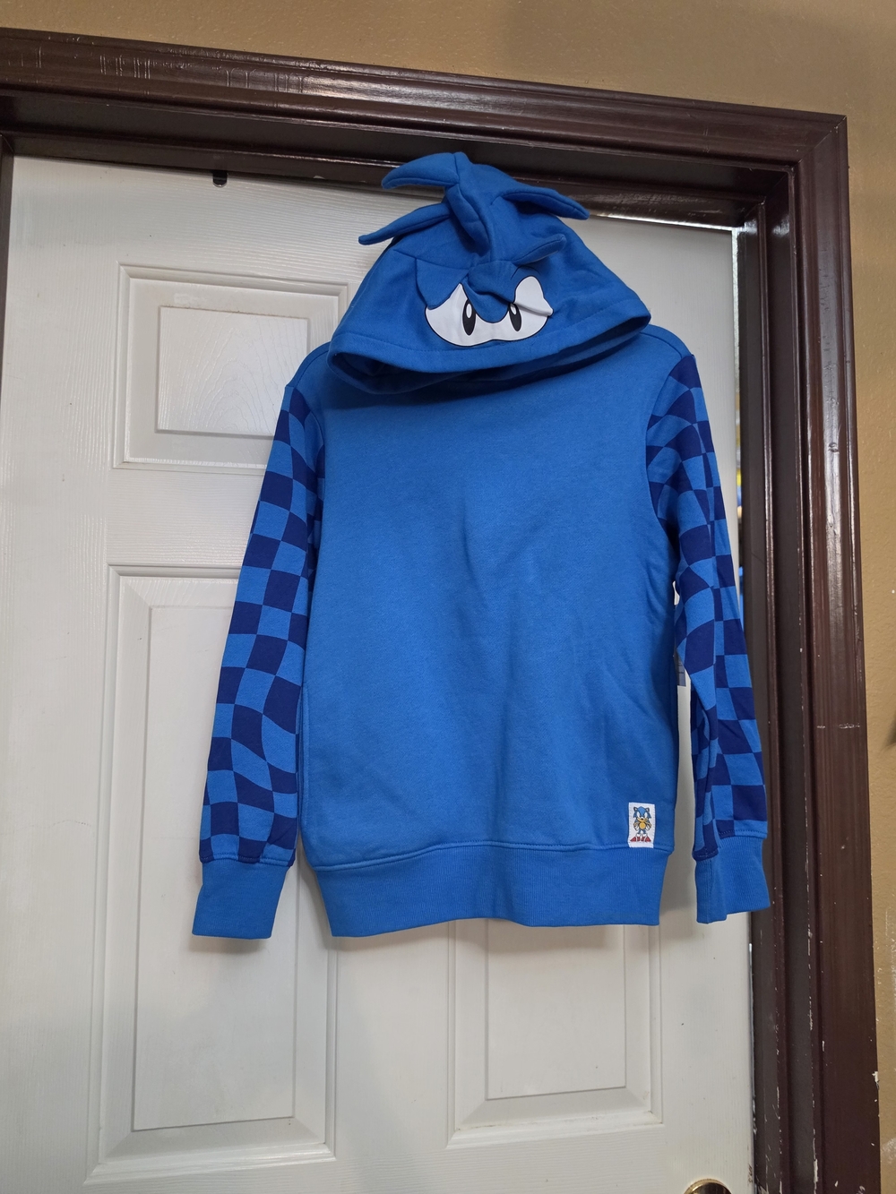 Blue Sonic Boys  Graphic Hooded Sweater with Checker Sleeves